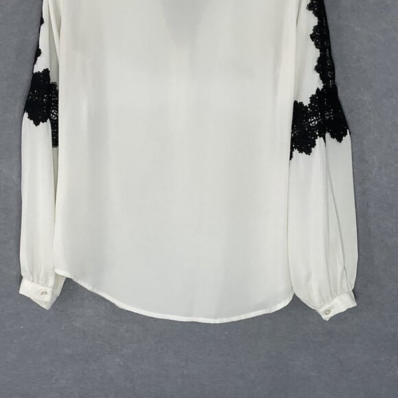 Express Top Women Sz S Ivory Black Lace Detail V-Neck Zip Front Office Career - Picture 8 of 12